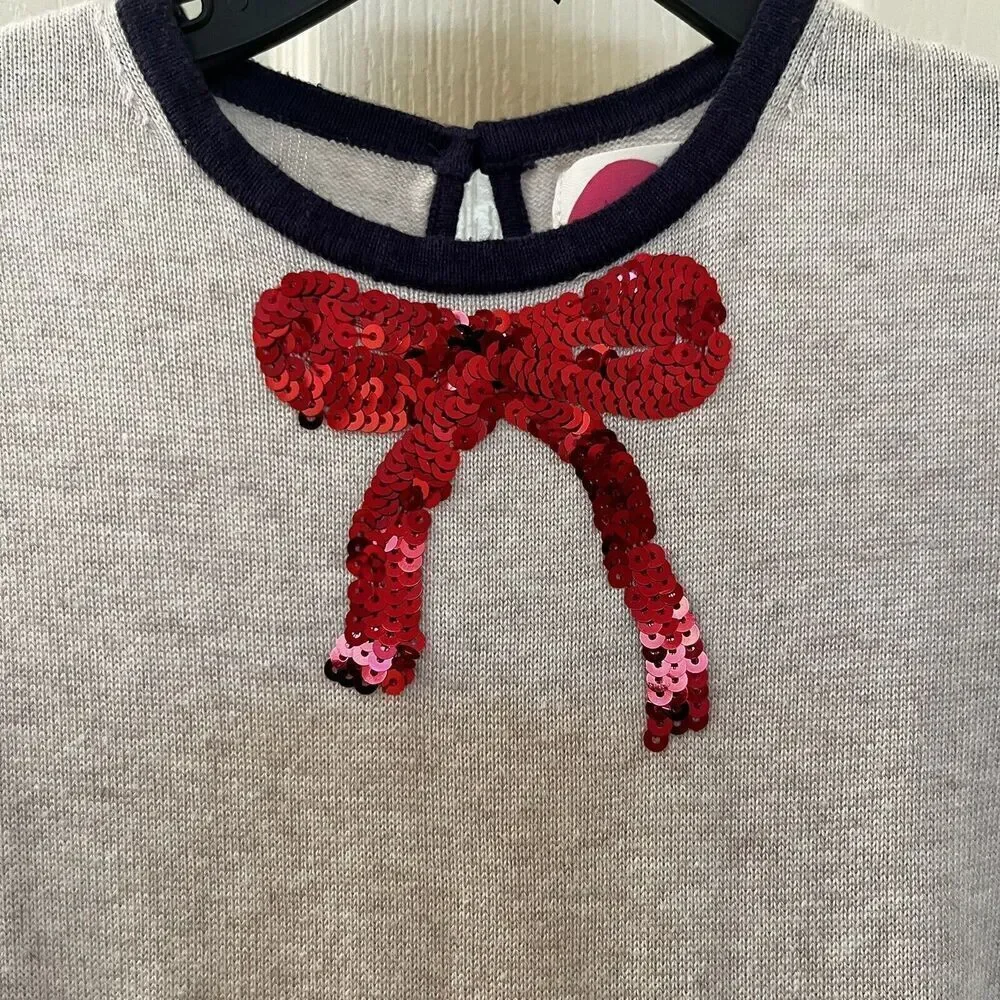 Mini Boden Tiered Ruffle Sequin Bow Sweater Knit Dress Christmas Girls Size 4-5
